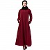 A-line abaya with piping at sleeves-Maroon-black